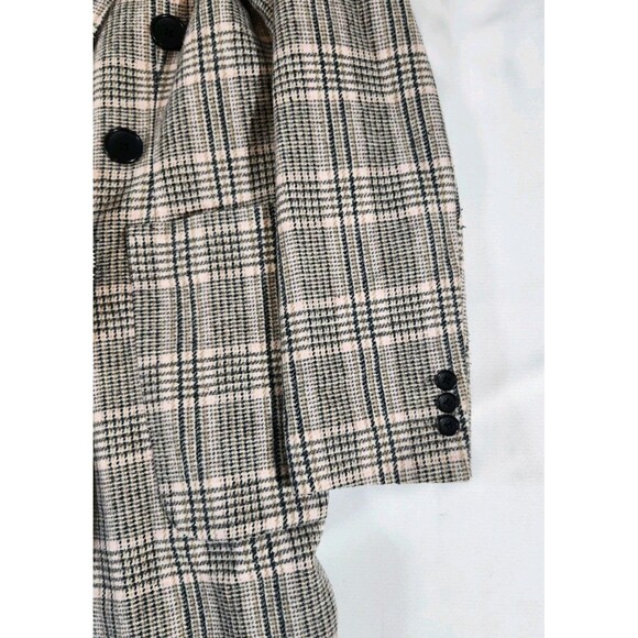 Stradivaritus Women's Small Overcoat Double Breasted Plaid Green Tan Wool Blend - Picture 10 of 12